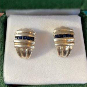 Sterling channel set sapphire ribbed earrings